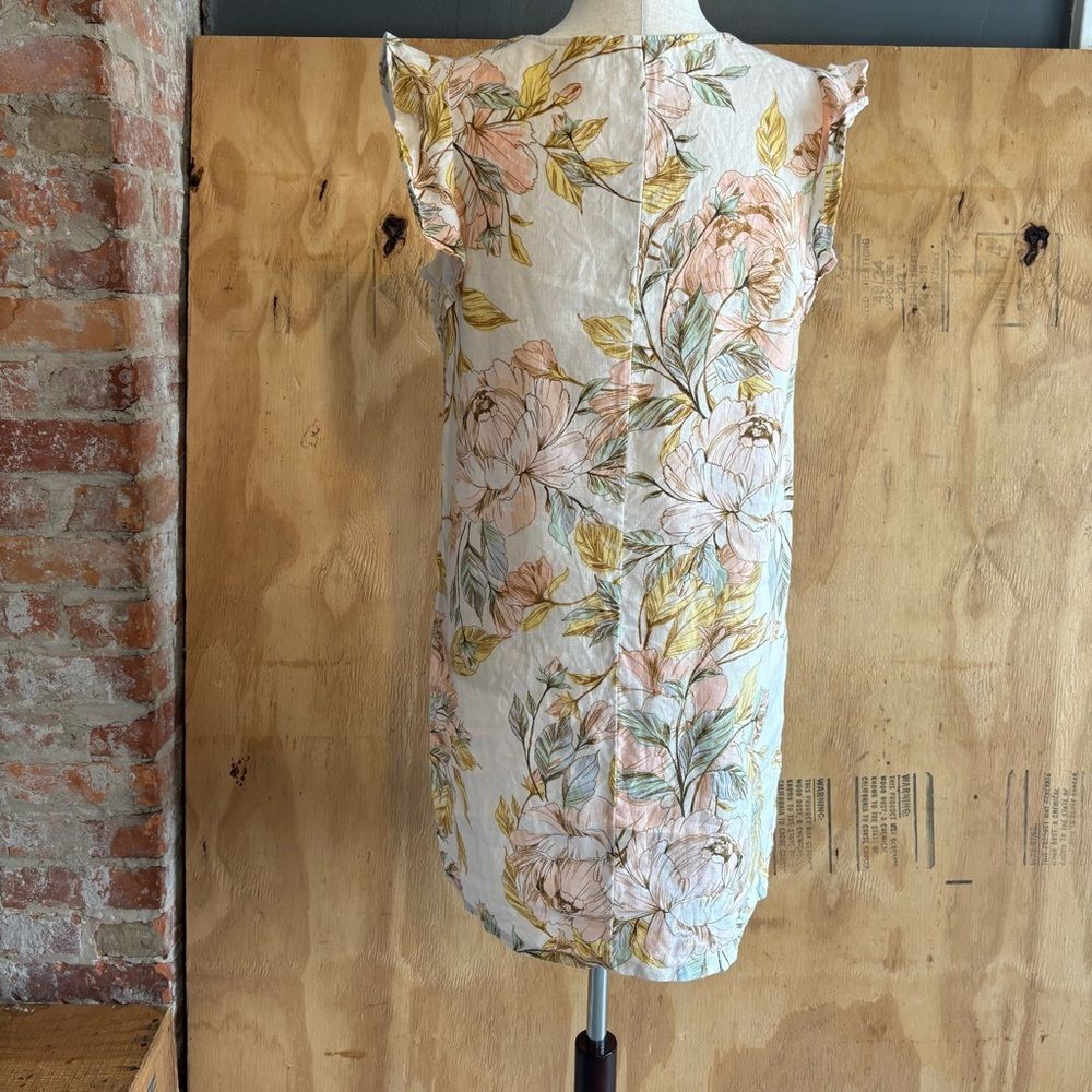 Nicole Miller Floral 100% Linen Dress V-Neck Casual Summer Dress Size S - Picture 3 of 4